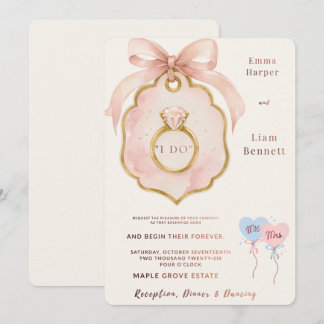 Invitación de boda con lazo rosa elegante | Editab