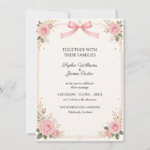 Invitación de boda con lazo rosa rubor rosa