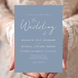 Invitación de boda con letra azul polvorienta mini