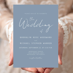 Invitación de boda con letra azul polvorienta mini