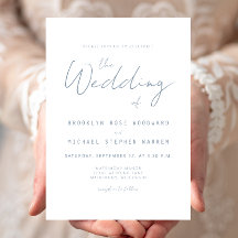 Invitación de boda con letra azul polvorienta mini