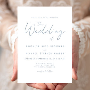 Invitación de boda con letra azul polvorienta mini