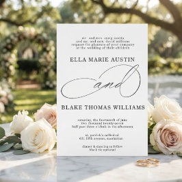 Invitación de boda con letra cursiva romántica mod