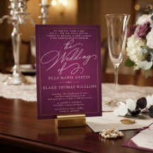 Invitación de boda con letra cursiva romántica mod