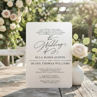 Invitación de boda con letra cursiva romántica mod