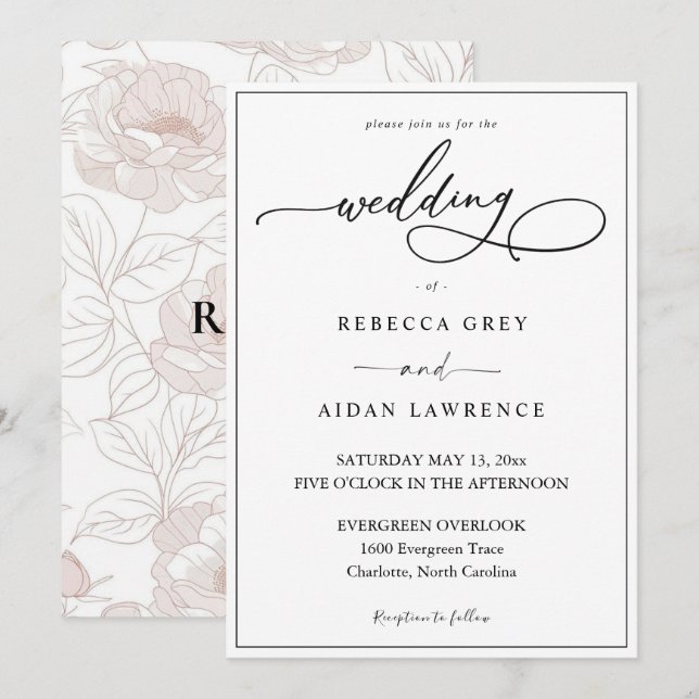 Invitación de Boda con Letra de Caligrafía Simple  (Anverso / Reverso)