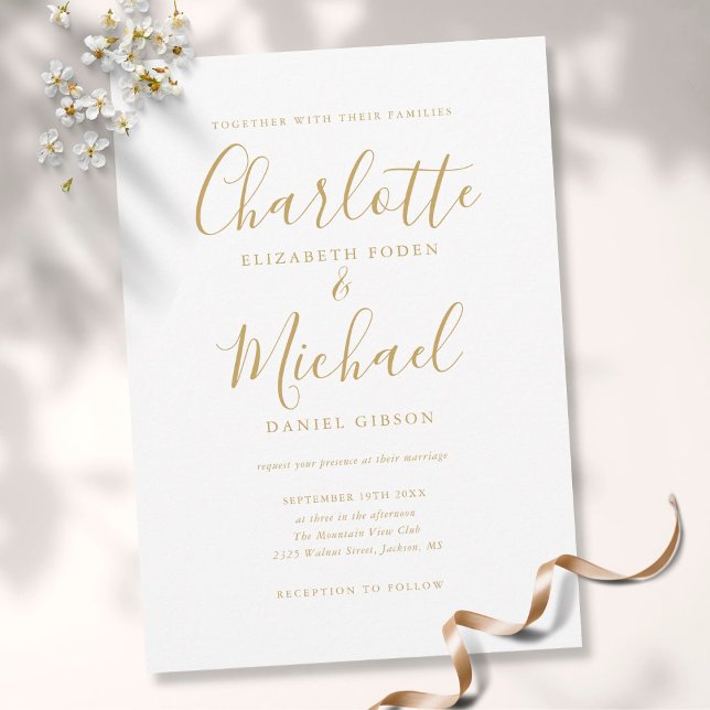 Invitación de boda con letra de firma dorada elega (Subido por el creador)
