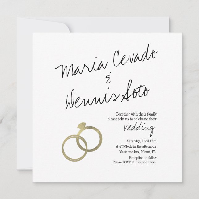 Invitación de boda con letra de guión de anillo de (Anverso)