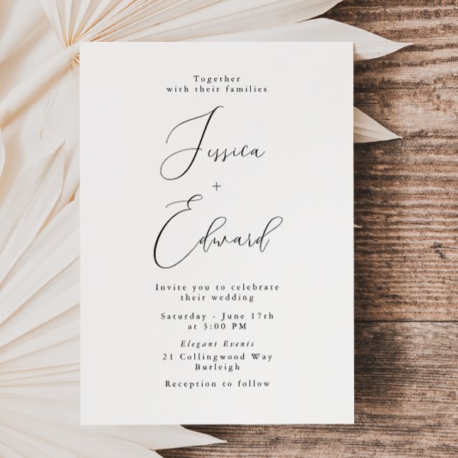 Invitación de boda con letra elegante en blanco y  (Subido por el creador)
