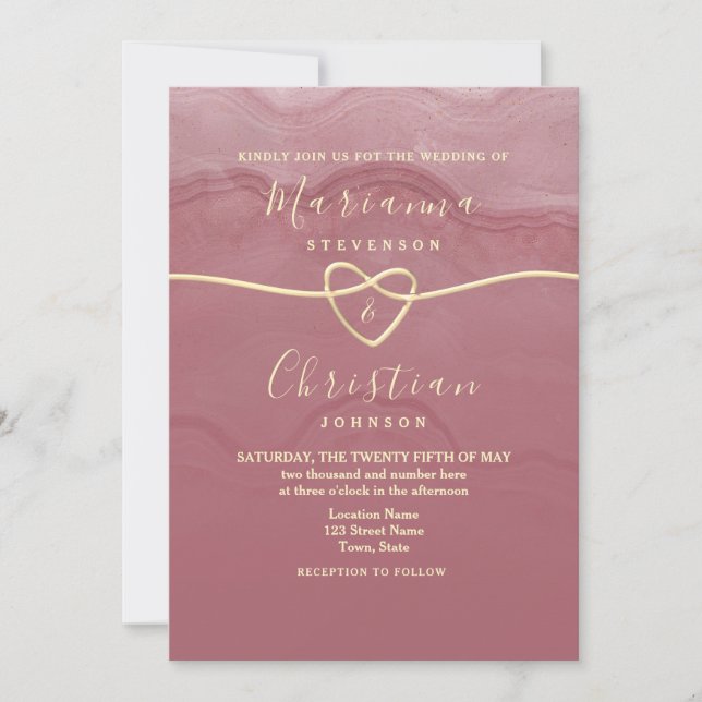 Invitación de Boda con Letra en Rosa Polvo (Anverso)
