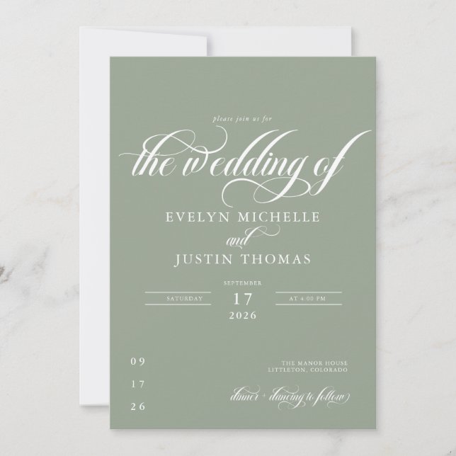 Invitación de boda con letra minimalista (Anverso)
