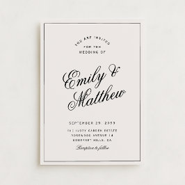 Invitación de boda con letra moderna en marfil