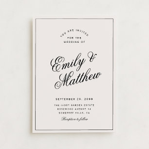 Invitación de boda con letra moderna en marfil