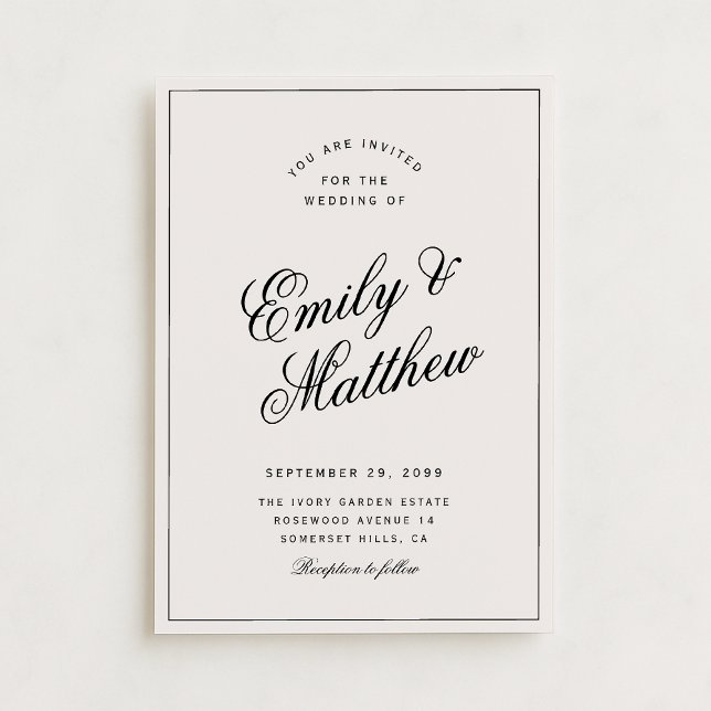 Invitación de boda con letra moderna en marfil (Subido por el creador)