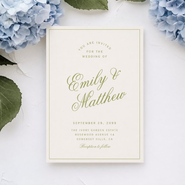 Invitación de Boda con Letra Moderna Verde de Cítr (Subido por el creador)