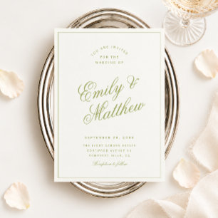 Invitación de Boda con Letra Moderna Verde de Cítr