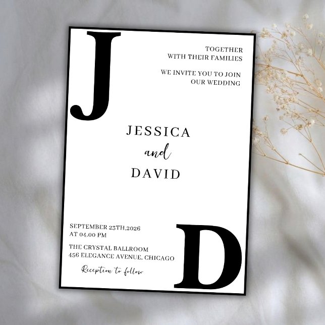 Invitación de boda con letra negra minimalista mod (Subido por el creador)
