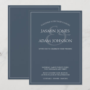 Invitación de boda con letra Opulenta Azul Real