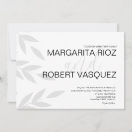 Invitación de boda con letra script blanca gris de