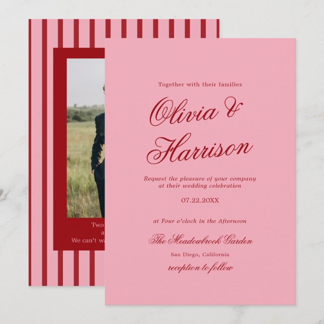 Invitación de boda con letra script minimalista de (Anverso / Reverso)