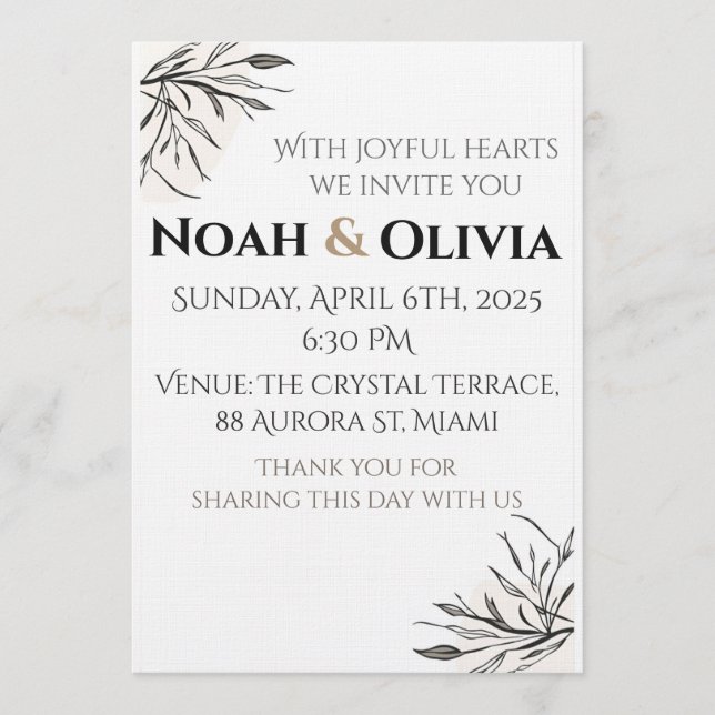 Invitación de boda con letra script minimalista ne (Anverso)