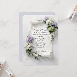 Invitación de boda con lilacs y hortensias