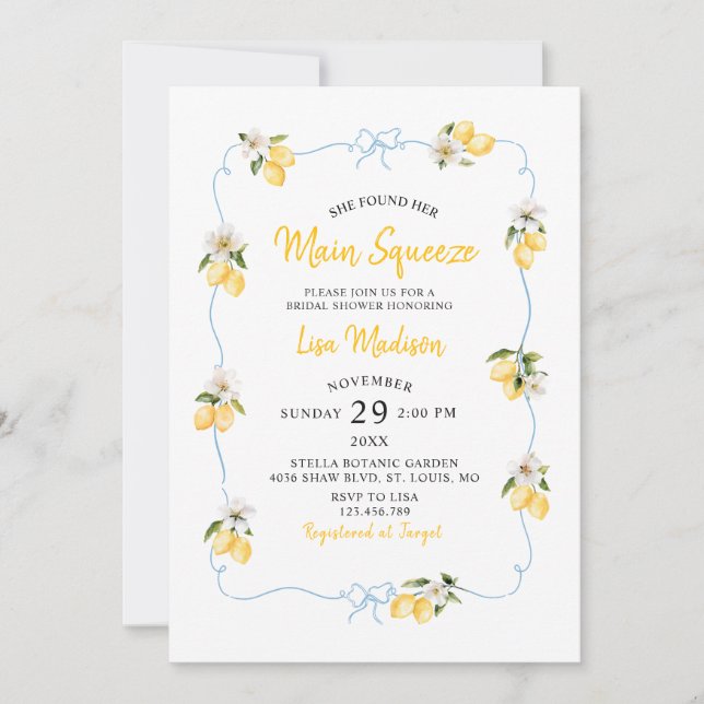 Invitación de boda con limón main squeeze (Anverso)