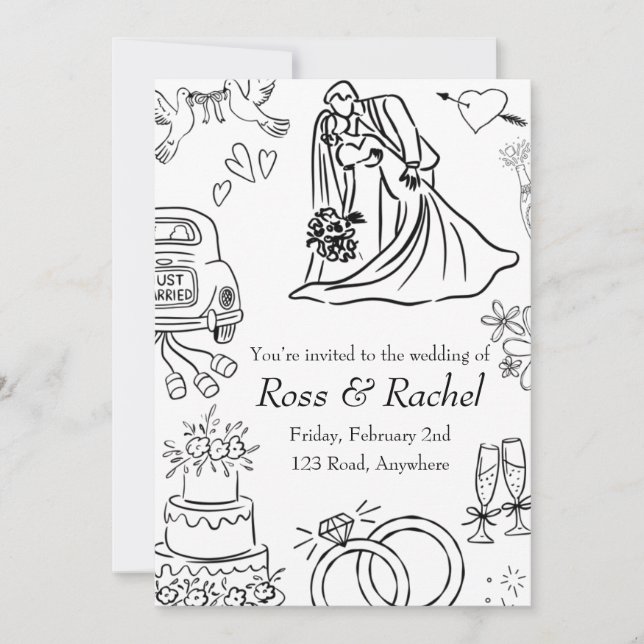 Invitación de boda con línea dibujada  (Anverso)