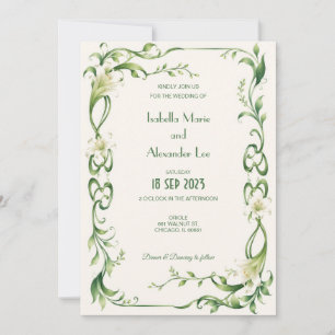 Invitación de boda con lirio de cala Art Nouveau