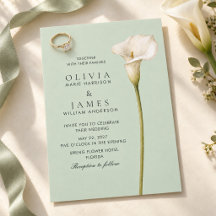 Invitación de boda con lirio de cala verde salvia