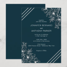 Invitación de boda con lirios blancos dibujados a