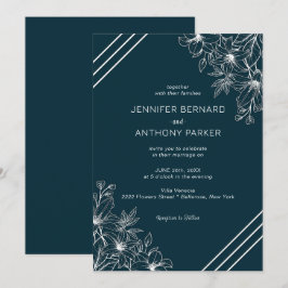 Invitación de boda con lirios blancos dibujados a 