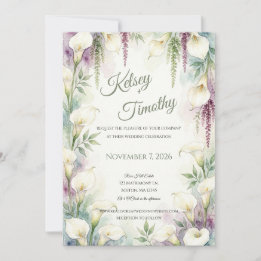Invitación de boda con lirios de Calla en cascada