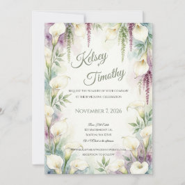 Invitación de boda con lirios de Calla en cascada