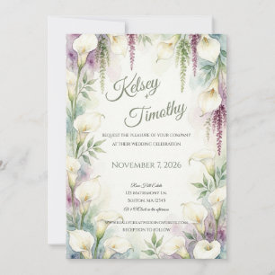 Invitación de boda con lirios de Calla en cascada