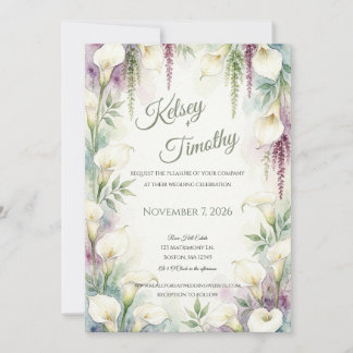 Invitación de boda con lirios de Calla en cascada