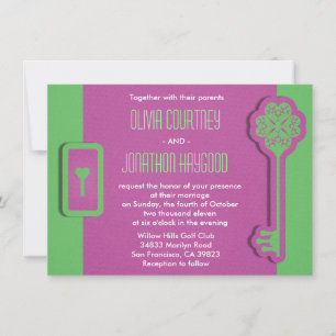 Invitación de boda con llave y cerradura esqueleto