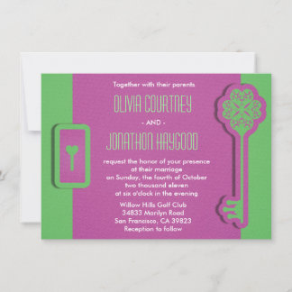 Invitación de boda con llave y cerradura esqueleto