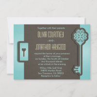 Invitación de boda con llave y cerradura esqueleto