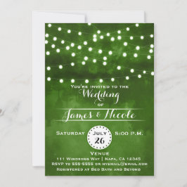 Invitación de boda con luces de cadena de bosque v