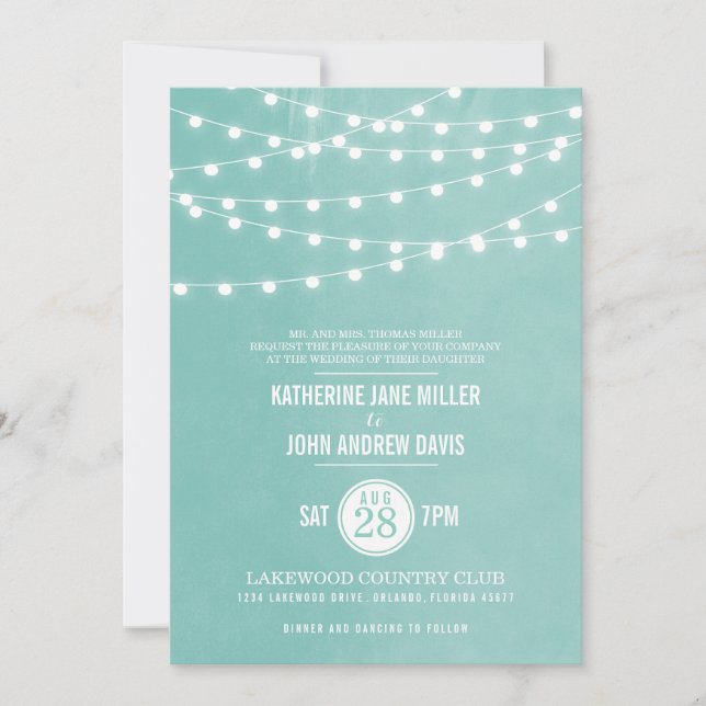 Invitación de boda con luces de cuerda de agua (Anverso)