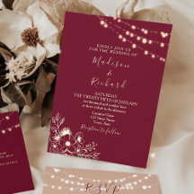 Invitación de boda con luces de cuerda doradas de 