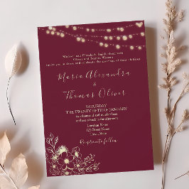 Invitación de boda con luces de cuerda doradas de 