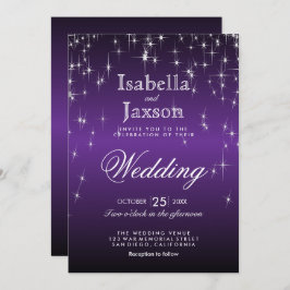 Invitación de Boda con Luces de Estrellas Moradas 