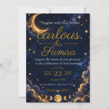 Invitación de boda con luna creciente romántica