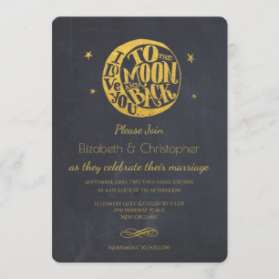 Invitación de boda con luna y estrellas y dicho ro