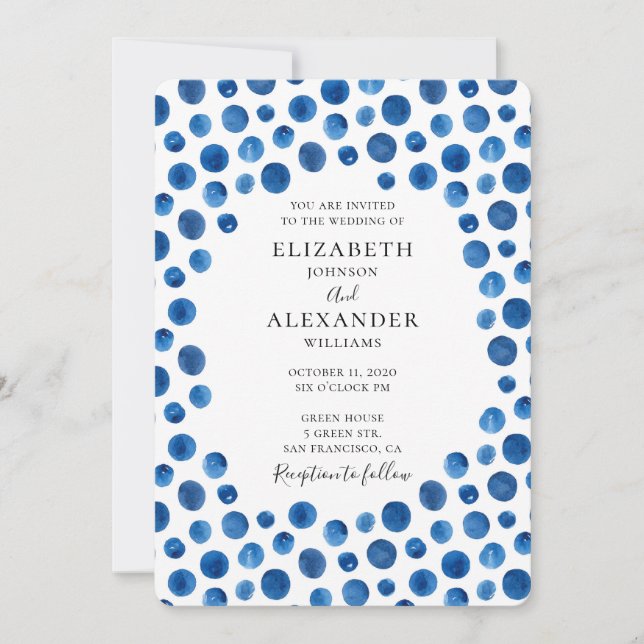 Invitación de boda con lunares azules. Invitación  (Anverso)