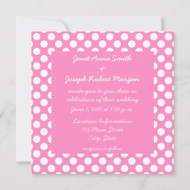Invitación de boda con lunares rosados y blancos (Anverso)
