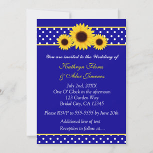Invitación de boda con lunares y girasoles azul ma
