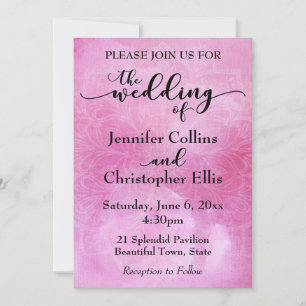 Invitación de boda con mandala en acuarela en rosa
